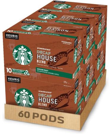 Starbucks Decaf House Blend Ground Coffee Medium Roast 340 Grams (pack of 6) & House Blend Decaf K-Cups Single Serve Keurig Compatible Coffee Pods For Keurig Brewers - 60 Capsules Coffee + K-Cup Pods - Buy Online on SooperMarket.com