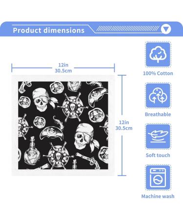 Pirate Skull Cotton Towels Set - 4 Pack 12'' x 12'' - Soft & Absorbent for Bath, Fitness, Sports & Yoga - Buy Online on SooperMarket.com
