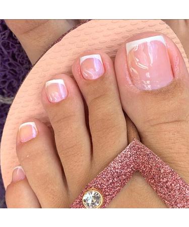 RODAKY 24PCS French Press On Toenails - Short Square Full Cover Glue On False Toe Nails for Women and Girls (Pink French) - Buy Online on SooperMarket.com