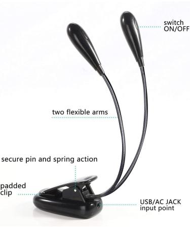Portable LED Reading Lamp - 8 LED USB Clamping Light Flexible 360 Arm Ideal for Night Reading in Bed - Black - Buy Online on SooperMarket.com