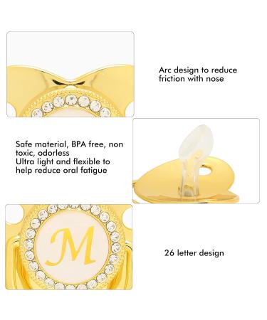 Soft Curved Golden Baby Pacifier | Ergonomic & Safe Pacifier with Clips | 26 Letters | Healthy Bling Design - Buy Online on SooperMarket.com