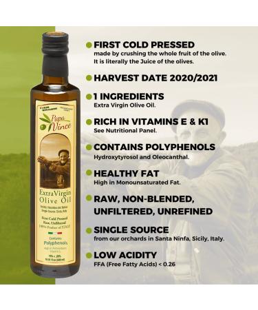 Papa Vince Olive Oil Extra Virgin - High Polyphenol, Unrefined, Sicilian Olive Oil from Italy - Keto & Paleo Friendly - Buy Online on SooperMarket.com