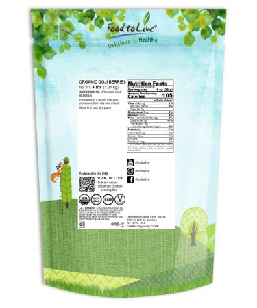 Buy Food to Live Organic Goji Berries 4 lbs - Sun Dried Non-GMO Raw Vegan Superfood - Bulk Sirtfood Snack - Buy Online on SooperMarket.com