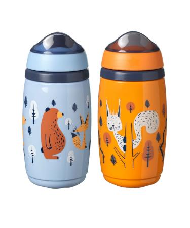 Tommee Tippee Superstar Insulated Toddler Sippy Cup INTELLIVALVE Leak-Proof & Shake-Proof (9oz 12+ Months 2 Count) Orange and Blue 2 Count Sky Blue & Sunrise Orange