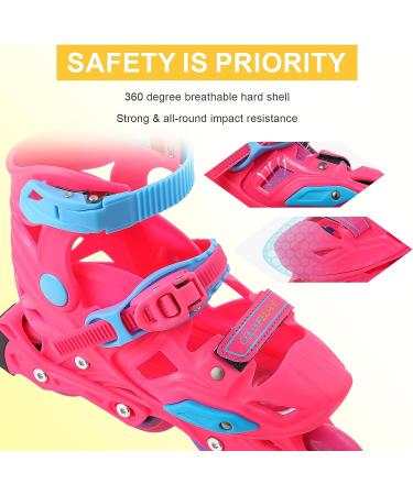 OLYMROLLA Adjustable Inline Skates for Boys Girls Youth - Pink, Medium Unisex Size US 2-4.5 EU 33-36 | Outdoor Roller Blades with PU Wheels and ABEC-7 Bearings - Buy Online on SooperMarket.com