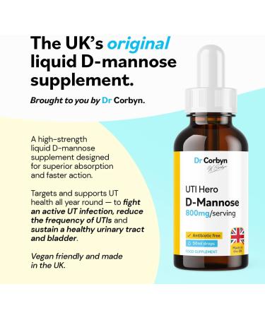 Dr Corbyn D-Mannose 800mg Drops - 100ml | UTI Hero Liquid Supplement for Urinary Tract Health | Vegan & UK Made - Buy Online on SooperMarket.com