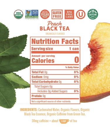 Nixie Sparkling Water Peach Black Tea Lightly Caffeinated (30mg) | 12 fl oz cans 24 pack | Organic Non-GMO 0 Calories 0 Sugar 0 Sodium - Buy Online on SooperMarket.com