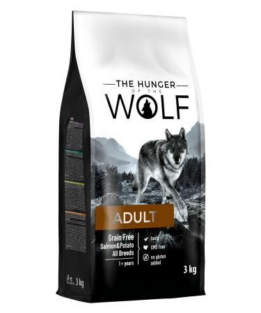 The Hunger of the Wolf Dog food for adult dogs of all breeds and for dogs with allergies finely prepared dry food without grain with salmon and potatoes - 3 kg adult salmon and potatoes 3 kg (1 Pack)