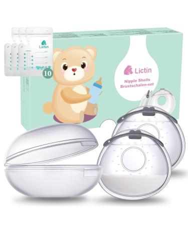 Lictin Breast Shells - 2PCS Silicone Breast Milk Collector Nursing Cups Nipple Shells Protect Sore Nipples Milk Saver with 10pcs Breast Milk Storage Bag 70ML/2PCS(Silicone Storage Box)