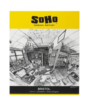 SoHo Urban Artist Bristol Paper Pads - Smooth Bristol Paper Pads for Sketching  Charcoal  Colored Pencils  Inks  & More! - 14x17