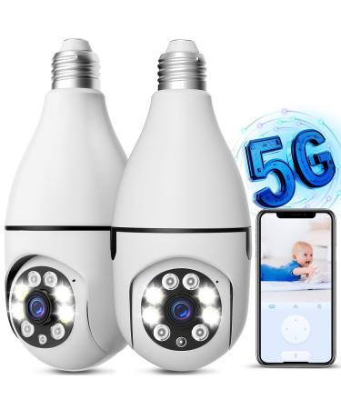 2Pcs Light Bulb Security Cameras 2.4GHz&5GHz Outdoor Wireless WiFi 360 Degree Light Socket Screw in Security Cameras for Home Security Safe Cam Lightbulb Cameras Night Vision Compatible with Alexa 2Pc - 5Ghz Cameras - SD card Not Included