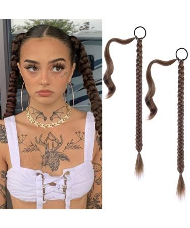 REECHO DIY Braid Ponytail Extension 2 Pack Long Straight Wrap Around Ponytail Hair Extensions Natural Soft Synthetic Hairpieces for Women - Ginger Brown 140g 26Inch-140g(Pack of 2) Ginger Brown