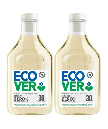 Ecover zero liquid detergent (2 x 1.5 l/ 60 wash loads) ecover detergent with plant -based ingredients sensitive detergent for allergy sufferers and sensitive skin 60 wash loads 1.5 l (2 -pack)