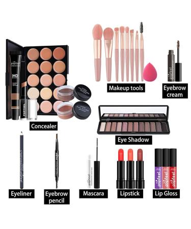 FantasyDay Multifunctional Makeup Gift Set - Complete Cosmetics Kit for Face Eyes & Lips | Eyeshadow Palette Lipstick Rouge Mascara & Brushes - Buy Online on SooperMarket.com