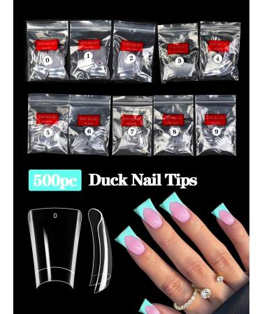 500PCS Short Duck Nail Tips - Clear Half Cover Acrylic Nails for Salon | Extra Short Flare French Nail Extensions | 10 Sizes - Buy Online on SooperMarket.com