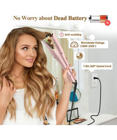 Auto Hair Curler - Automatic Curling Iron Wand with 1 Barrel, 4 Heat Settings, Dual Voltage, Fast Heating - Rose Gold - Buy Online on SooperMarket.com
