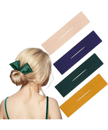Hair Bun Maker 4 Pieces Deft Lazy Hair Curler Bun Maker, Flexible Donut Hair Bun and Twist Hair Tool, Fashion French Hairstyle Hair Maker for Woman & Girls Kids(Khaki, Green, Dark Blue, Yellow) 4Pcs(Khaki, Green, Dark Blue