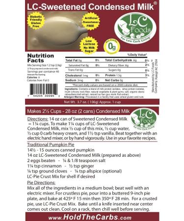 LC Foods Low Carb Sweetened Condensed Milk Mix - 3.7 oz | High Protein, Low Lactose, Diabetic Friendly - Buy Online on SooperMarket.com