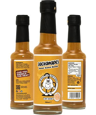 Jackanapes Scotch Bonnet Hot Sauce 150ml - Sweet Tropical Vegan Chilli Sauce with Mango, Pineapple, Lime & Cane Sugar - Made in the UK - Buy Online on SooperMarket.com