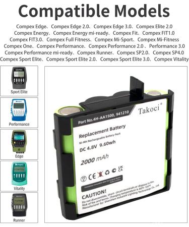 Replacement Ni-MH Battery for Compex 4H-AA1500 - Compatible with Sport Elite Elite 2.0 Performance Models - 4.8V 2000mAh - Buy Online on SooperMarket.com