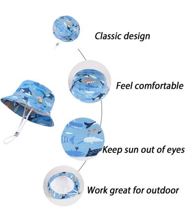LANGZHEN Baby Girls Beach Sun Hat with Chin Strap | Wide Brim Toddler Kids Summer Play Hat | Whale+Fish School Design | 2-4 Years - Buy Online on SooperMarket.com