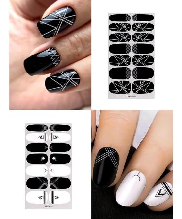 EBANKU Black White Nail Polish Strips - 12 Sheets Full Wrap Adhesive Stickers with Nail File - Leaves Flower Vine Pattern for Women's Nail Art Decorations - Buy Online on SooperMarket.com