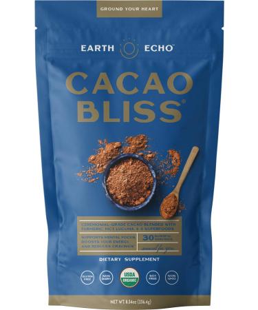 Earth Echo: Cacao Bliss - Organic Chocolate Powder Mix with Cinnamon, Turmeric, MCT Oil and Lucuma for Hot Cocoa, Smoothies and More - 30 Servings - Daily Health and Energy Superfood Support 1 Pouch (30 Servings)-FBM