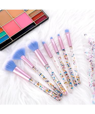 WLLHYF 7 Pack Makeup Brush Set Stylish Glitter Cosmetics Brushes Kit Professional Blending Brush with Crystal Sequins Handle for Eye Shadow Eyeliner Foundation Powder Concealer Blush Lip Women (Blue) - Buy Online on SooperMarket.com