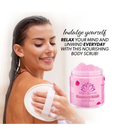 Organic Raspberry Scrub - Natural Exfoliating Salt Body & Face Scrub - Moisturizing Pure Exfoliator for Cellulite & Dead Skin - 10 oz - Buy Online on SooperMarket.com