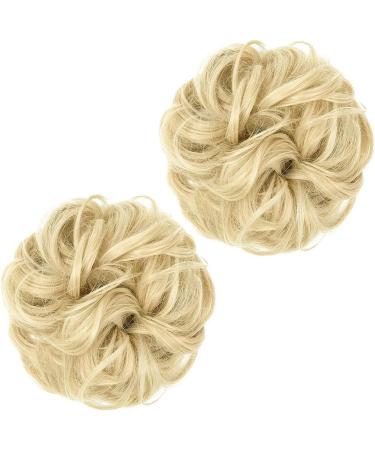 2PCS Beach Blonde Messy Bun Hair Scrunchies Ponytail Extension for Women Girls - Synthetic Wavy Curly Updo Hair Pieces in 613# Color - Buy Online on SooperMarket.com