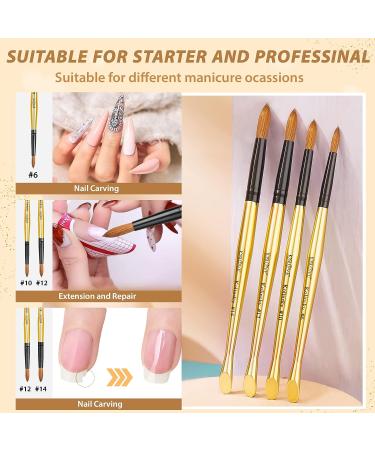 JOSLOVE Size 10 Kolinsky Acrylic Nail Brush - Handmade Round Shape for Acrylic Powder Application - 100% Pure Kolinsky Sable Hair - Gold Handle - DIY Home Salon - Buy Online on SooperMarket.com