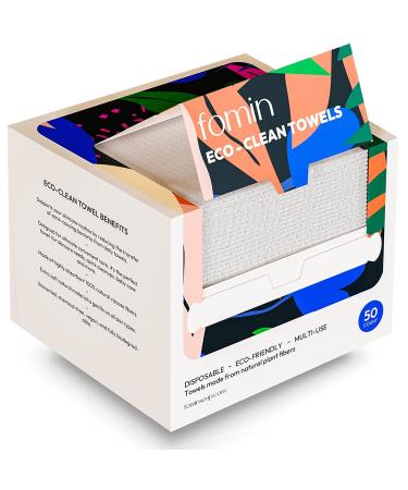 FOMIN Disposable Face Towels - 50 Count (1 Pack) 100% Biodegradable Ultra-Soft Face Towelette For Washing Face & Makeup Removal  1ST Certified Vegan & Cruelty Free Facial Washcloth for All Skin Types