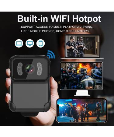 1080P WiFi Body Worn Camera with Audio and Video Recording, Night Vision, Waterproof - Mini Body Cam for Law Enforcement/Security Guard - 64G Card Included - Buy Online on SooperMarket.com