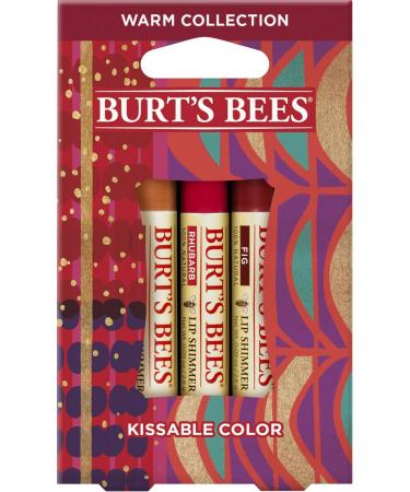 Burt's Bees Kissable Color Holiday Gift Set 3 Lip Shimmers in Gift Box Warm Collection in Peony Fig & Rhubarb