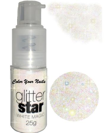25g glitter powder spray Magic White. Can also be used on skin and hair. Glitter in a pump bottle