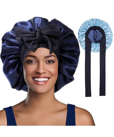 Welrog satin hair hood for women - double -sided satin silk hood to sleep sleep hood hair protect hair hood for the night satin bonnet blue/royal blue