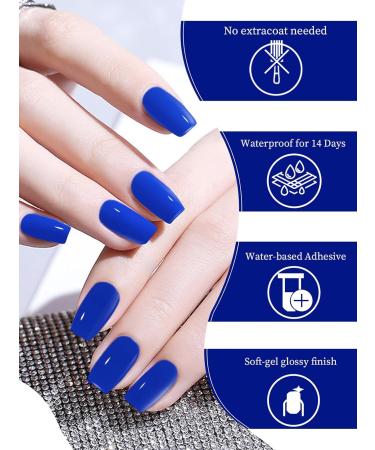 Kalolary 32PCS Cured Gel Nail Polish Strips Adhesive Full Wrap Gel Nail Art Sticker Waterproof Gel Nail Wrap Stickers with Nail File and Stick(UV/LED Lamp Required) (Ultramarine Blue) - Buy Online on SooperMarket.com