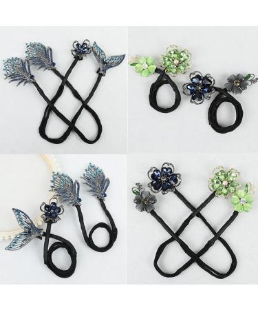 LONGLUAN Rhinestone Flower Hair Clip Elegant Lazy Hair Curler Elegant Meatball Head Hair Anti-Slip Hairpins Reusable Spiral Hair Braid Braiding Clips DIY Hair Styling Accessories (Green) - Buy Online on SooperMarket.com