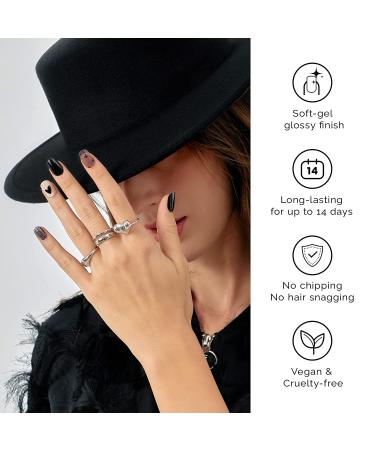 NAILOG Halloween Semi Cured Nail Strips - 20 Extra Long Gel Strips - Buy 3 Get 1 Free UV Lamp - Glossy, Long Lasting Nail Polish Stickers with Soft Gel Finish - Black Heart Design - Buy Online on SooperMarket.com