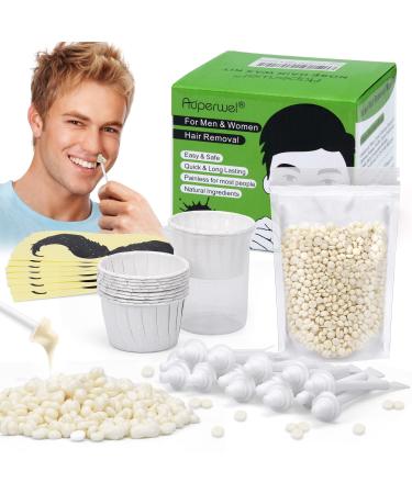 Nose Hair Waxing Kit for Men and Women, Nose Wax Kit with 100g Wax, 20 Applicators,15 Mustache Guards for 15-20 Times Usage, Nostril Hair Removal Kit, Auperwel Safe, Painless and Quick Nose Hair Wax