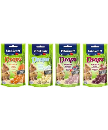 WUNDAPETS *NEW* 4 PACK MIXED VITAKRAFT SMALL ANIMAL TREAT DROPS SUGAR FREE 4 TASTY FLAVOURS