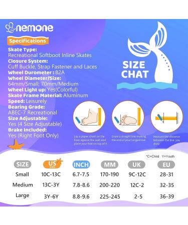 NEMONE Mermaid or Bunny Strawberry Light up Inline Skates - Purple Blue Blades Roller for Girls | 4 Size Adjustable Indoor Outdoor Skates for Kids | A-Mermaid Medium - Big Kid - Buy Online on SooperMarket.com