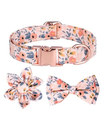 Dog Collars with Bow Tie Pink Dog Collar with Bow Adjustable Dog Collar for Girl Dog with Metal Quick Release Buckle Orange 1 L(38-60CM)