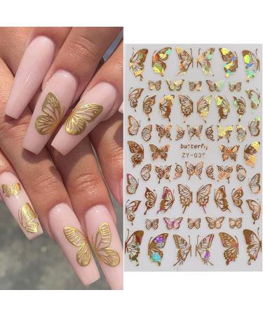 8 Sheets Gold Butterfly Nail Art Stickers | 3D Luxury Decals for Designer Nails - Women's DIY Nail Decoration Supplies - Buy Online on SooperMarket.com