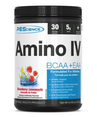 PEScience Amino IV Strawberry Lemonade 60 Scoop BCAA and EAA Powder with Electrolytes