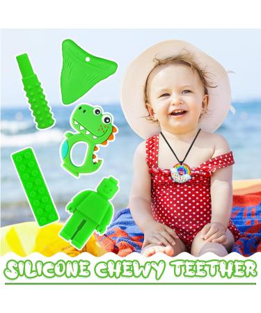 5Pcs Green Sensory Chew Necklace for Kids - Food Grade Silicone Teether Toy for Autism, Anxiety, Biting Needs - Buy Online on SooperMarket.com