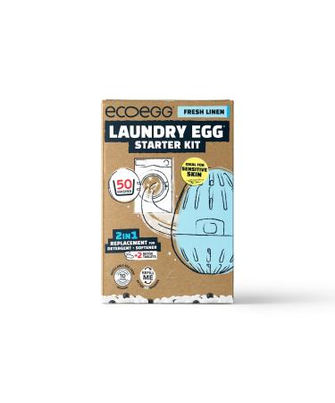 Ecoegg Starter Kit | Detergent and Fabric Softener Replacement | Non bio and no enzymes chlorine bleaches phosphates parabens SLS/SLES or palm oil | Vegan | Sensitive Skin | Fresh Linen 50 Washes Fresh Linen 1 count (Pack of 1)
