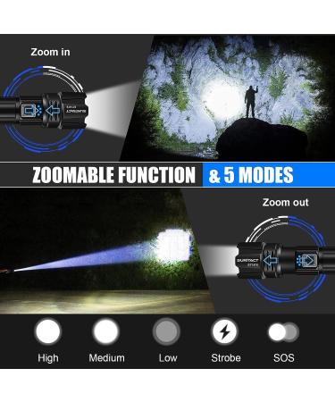 Sunitact Flashlights High Lumens, Rechargeable Flashlights Led 20000 Lumen XHP70.2, Super Bright Flash Light, High Powered Handheld Flashlights for Emergency Camping Gift, IP67 Waterproof, Zoomable Black - Buy Online on SooperMarket.com