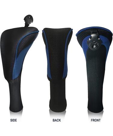 Golf Club Head Covers Set - 3 Pieces with Interchangeable Tags for Fairway Woods, Driver, Hybrids - Long Neck Mesh Design - Golf Accessories for Men and Women - Black Blue - Buy Online on SooperMarket.com