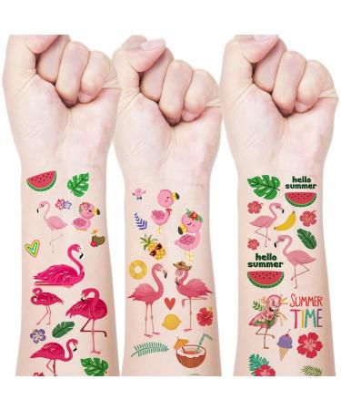 Flamingo Temporary Tattoo Hawaiian Fake Tattoos Summer Tattoo Supplies Tropical Design Luau Party Tattoo Stickers Decals Beach Pool Waterproof Face Body Festival Tattoo Decorations for Adult Kids10PCS